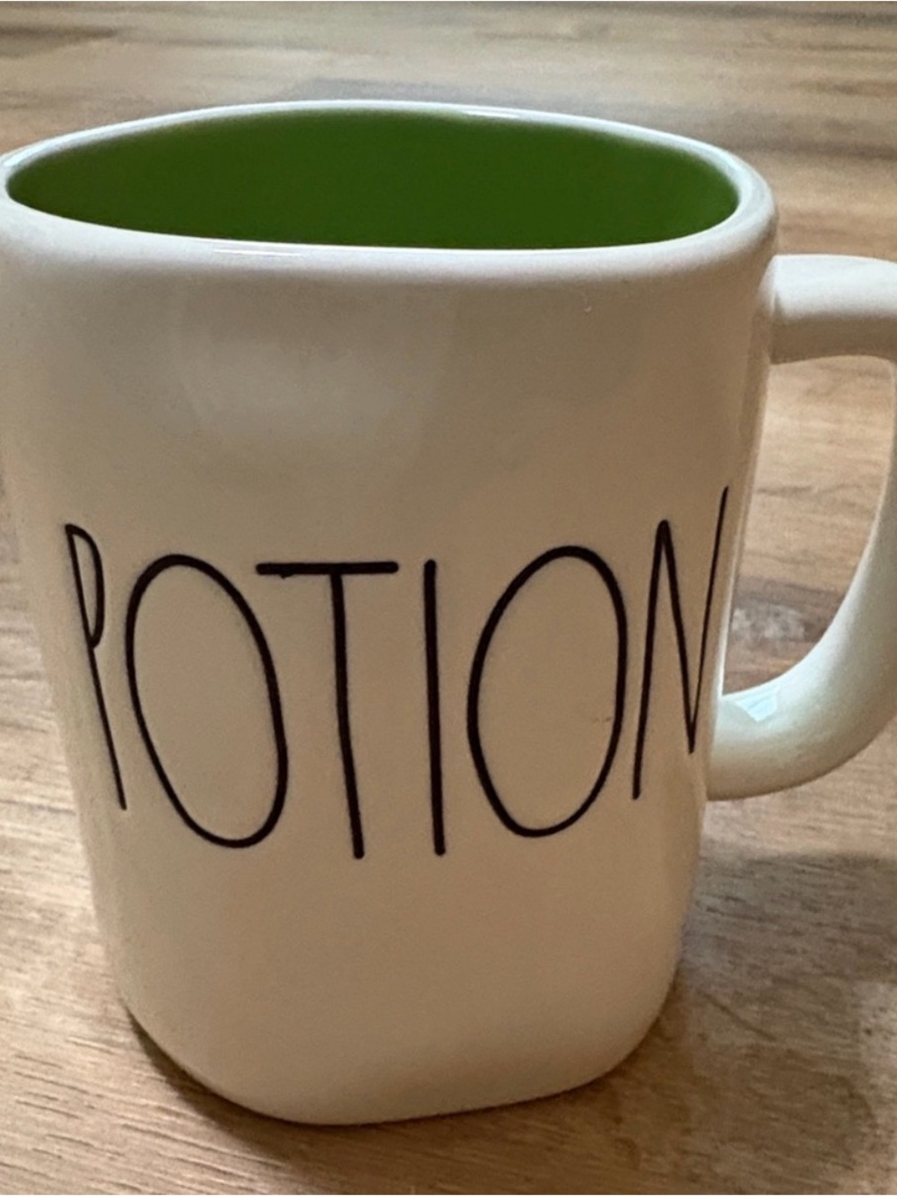 RAE DUNN White Ceramic 'Potion' Mug with Green Interior